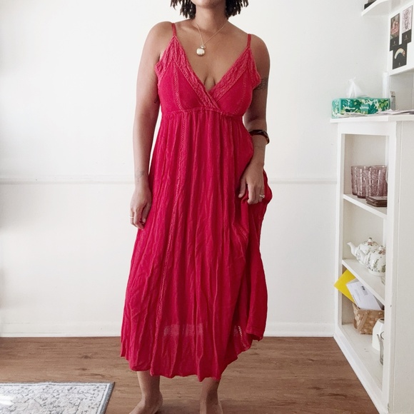 tomato red crochet gauze maxi dress - Picture 1 of 9